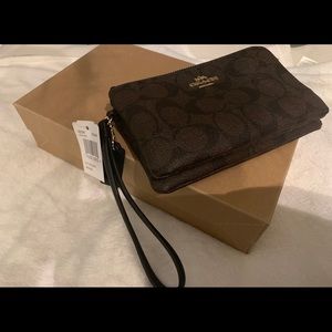 Brown Coach Double Zip Wristlet